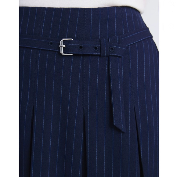 Belted Pleated Pinstripe Midi Skirt, Size 8 - Picture 7 of 9